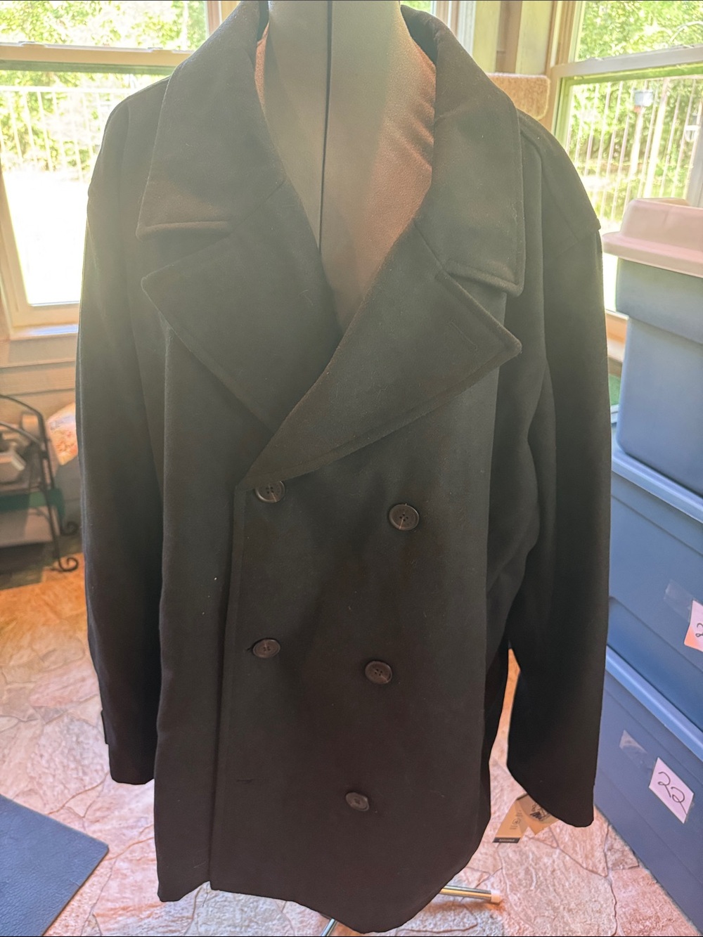 Dockers Men's Black Double-Breasted Peacoat Coat